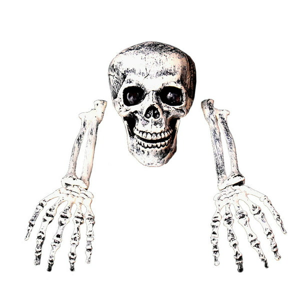 You/'s Auto Halloween Fake Skeleton Head and Hands Set Scary Plastic Skull Skeleton for Spooky Graveyard Ground Decoration